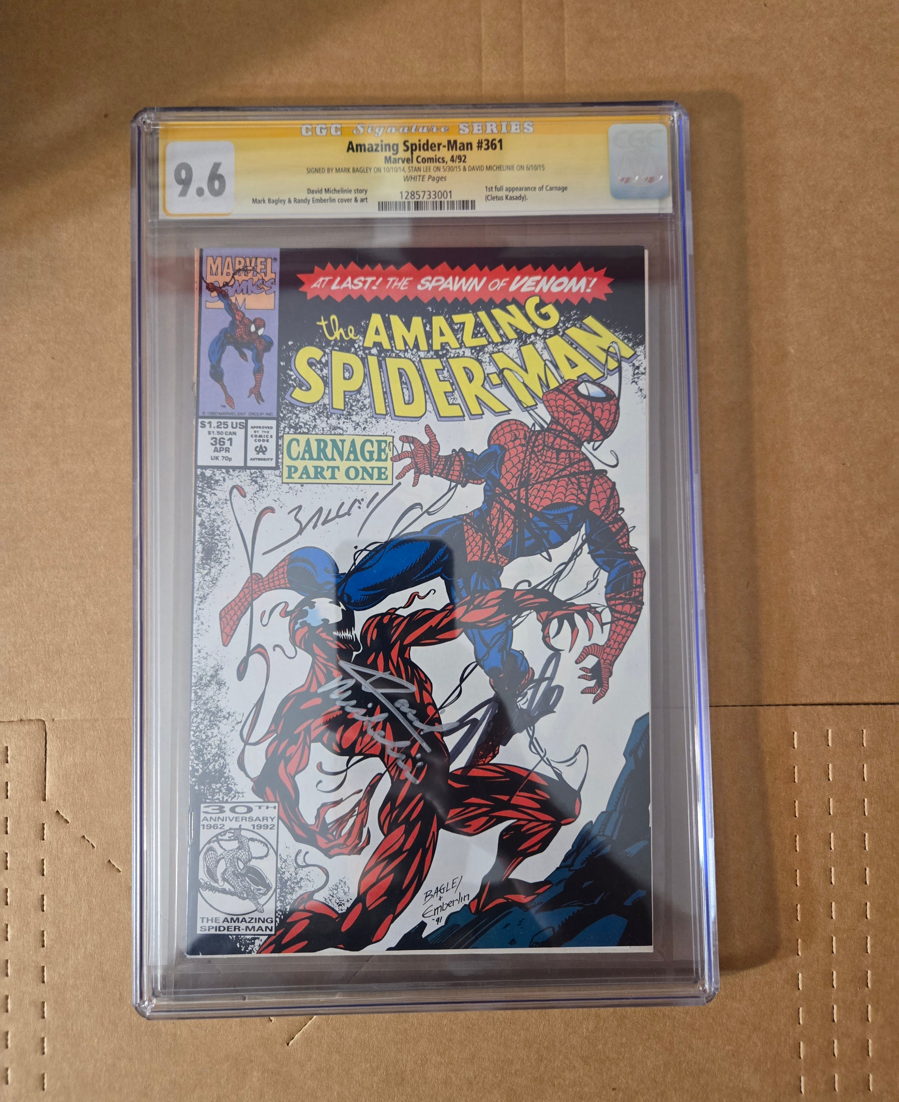 CGC SS 9.6 Amazing Spider Man 361 1st app Carnage signed 3x Stan Lee Bagley Micheline